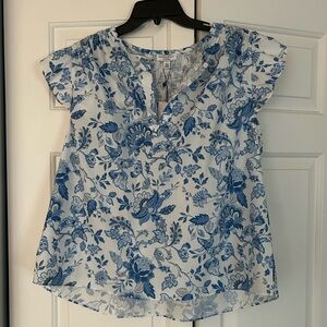 Current Air cotton/poly Floral Blue Women's Top large NWT